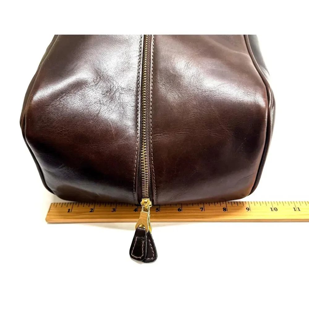 NWT Mulholland Brown Leather Golf Shoe Bag Luxury Travel Case Faux Fur Lined